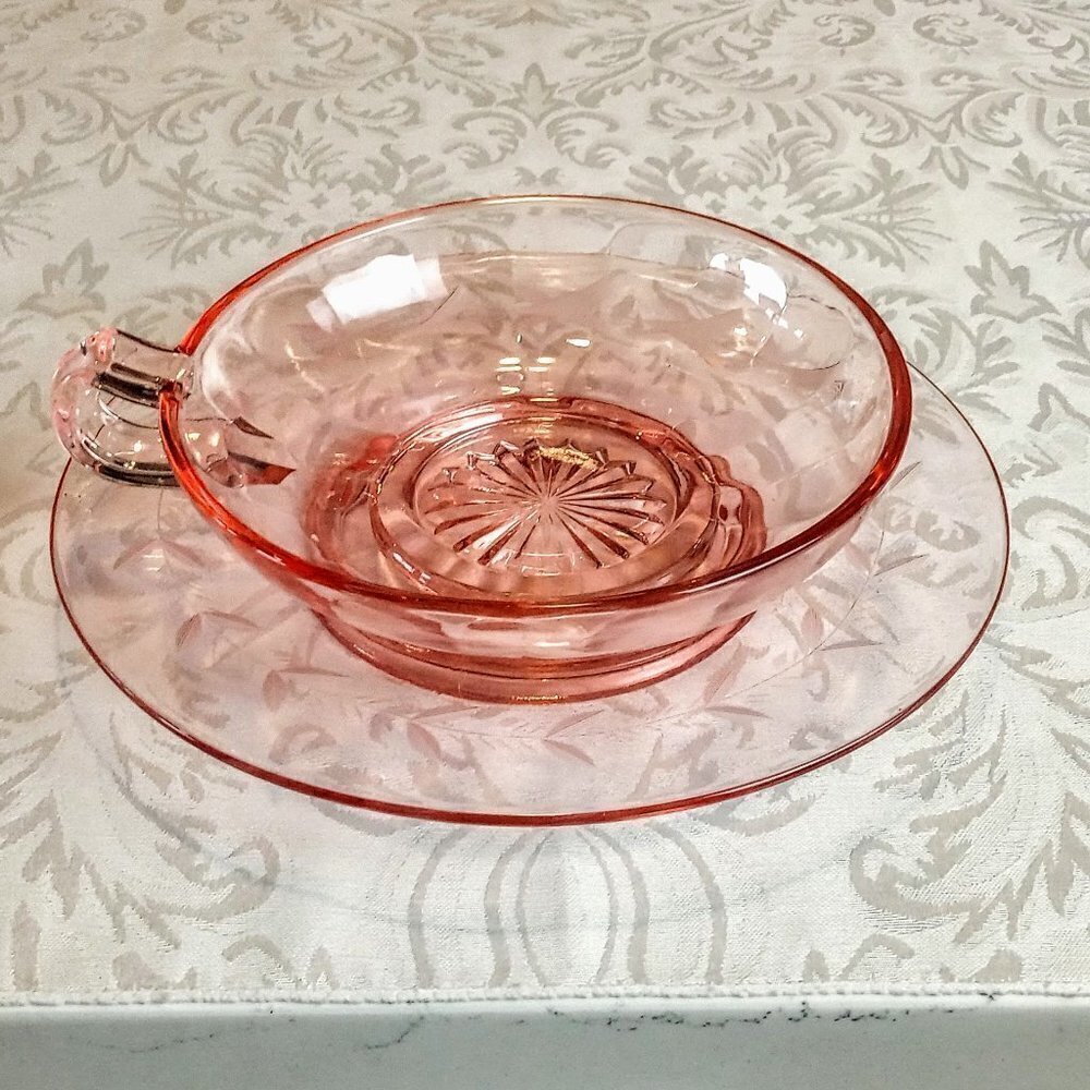 Wheat Etch Pink Depression Glass Sauce Bowl Plate